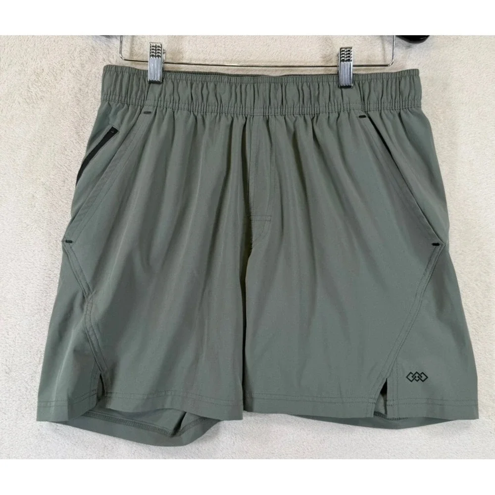 LEG3ND Mens Large Athletic Training Shorts Sage Green Zip Pocket Stretch